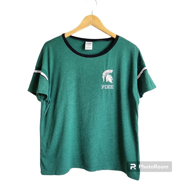 PINK Victoria's Secret Tops - PINK Victoria's Secret Green Spartan Nation Tshirt Women's Size Large